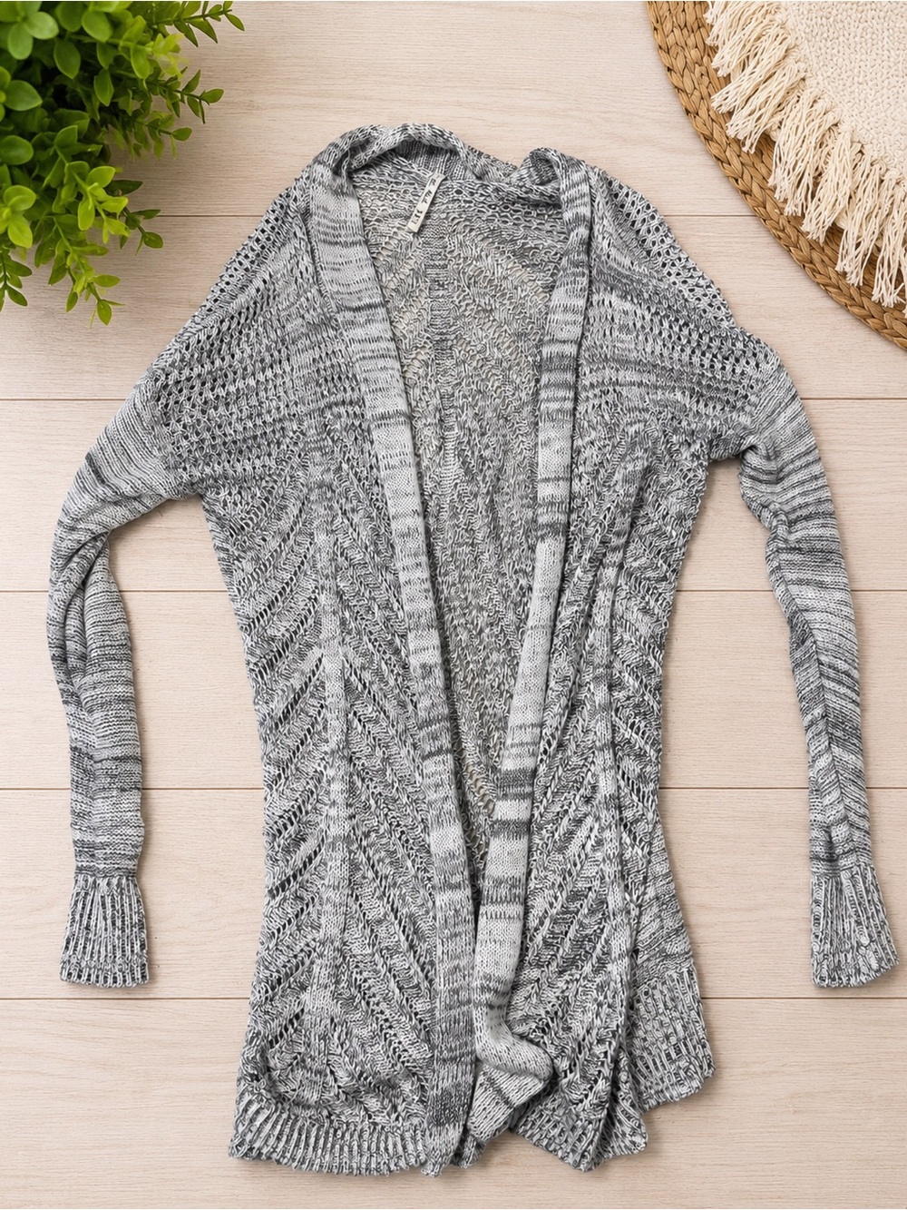 Nicole Gray Open-Front Knit Cardigan Sweater